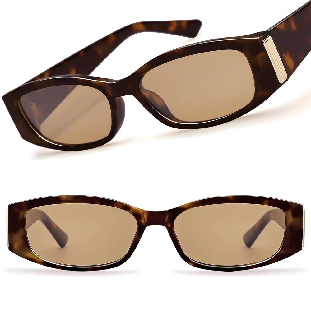Tortoise & Brown Rectangle Sunglasses 2000S Rectangle Tortoise Vintage For Women
